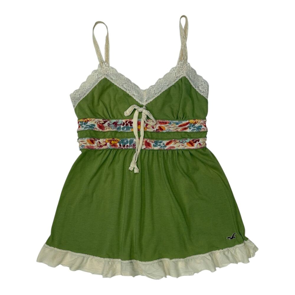 Vintage Y2K Hollister Babydoll Camisole Tank Top Size M Floral Lace Trim